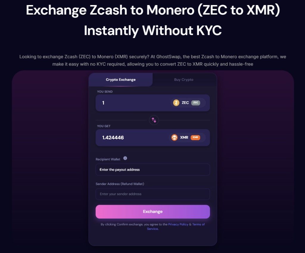 GhostSwap Launches One-Step ZEC-to-XMR Swaps, No KYC Required
