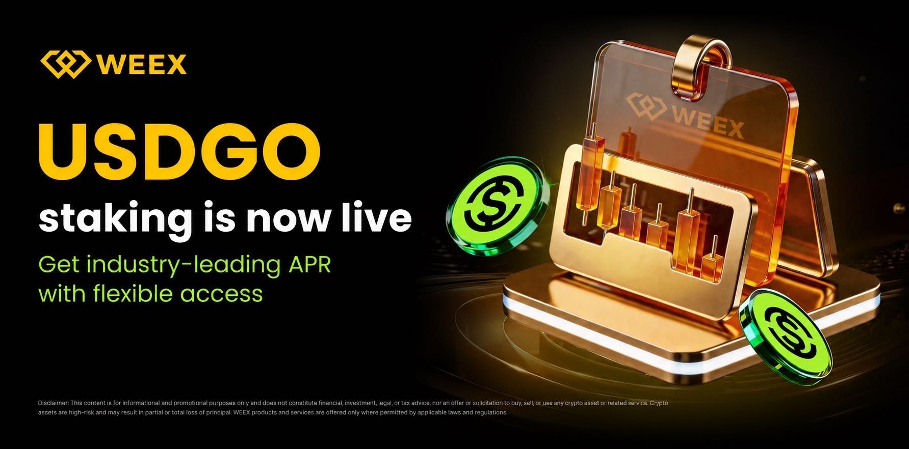 WEEX Launches Flexible USDGO Staking With Tiered APR Up to 20%
