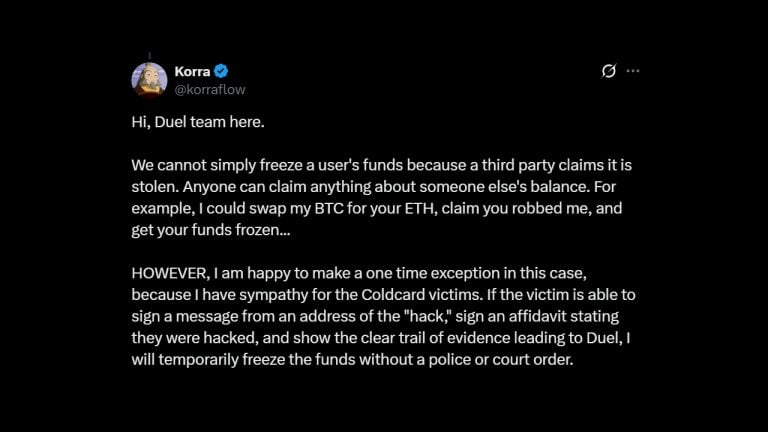 Galaxy Digital's Alex Thorn Slams Duel Casino for Refusing to Freeze 230 ETH Tied to Coldcard Hack