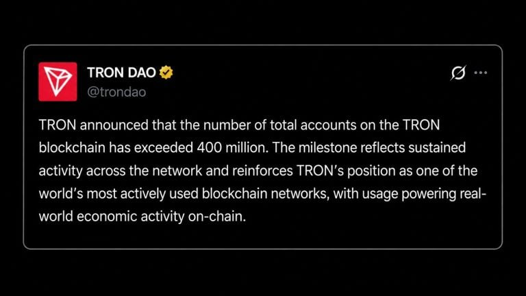 Tron Crosses 400 Million Accounts, Doubling in Under Three Years