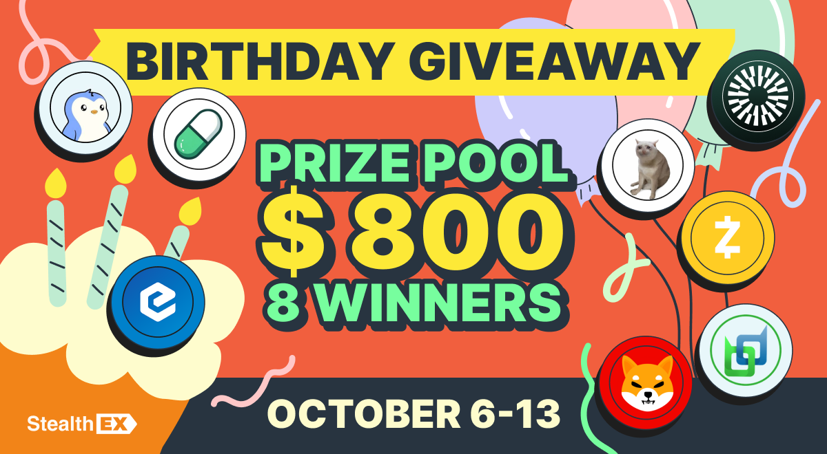 StealthEX Turns 8 With an $800 Giveaway Split Across Eight Tokens