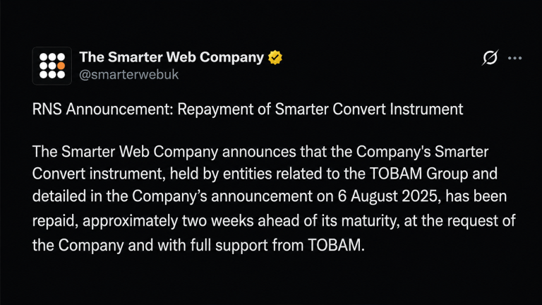Smarter Web Sells 178 Bitcoin to Repay Convertible Note Early