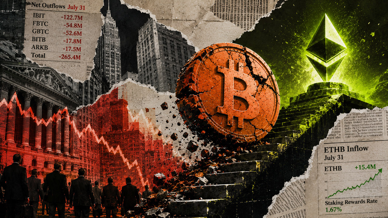 Bitcoin ETFs See $265M Outflow on July 31 as BlackRock's ETHB Props Up Ether Funds