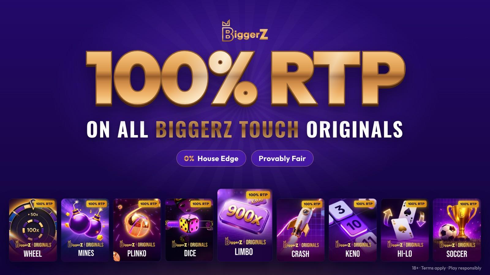 BiggerZ Launches 100% RTP Originals With $50k Threshold on Crypto Casino Games
