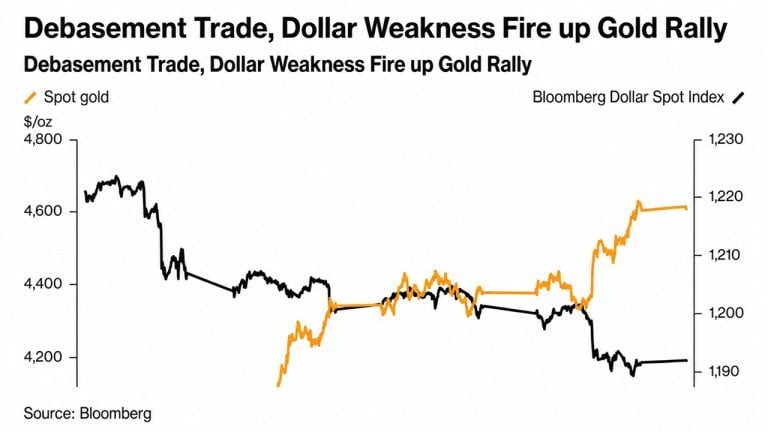 Gold Climbs Past $4,600 as Treasury Buybacks Weigh on Dollar