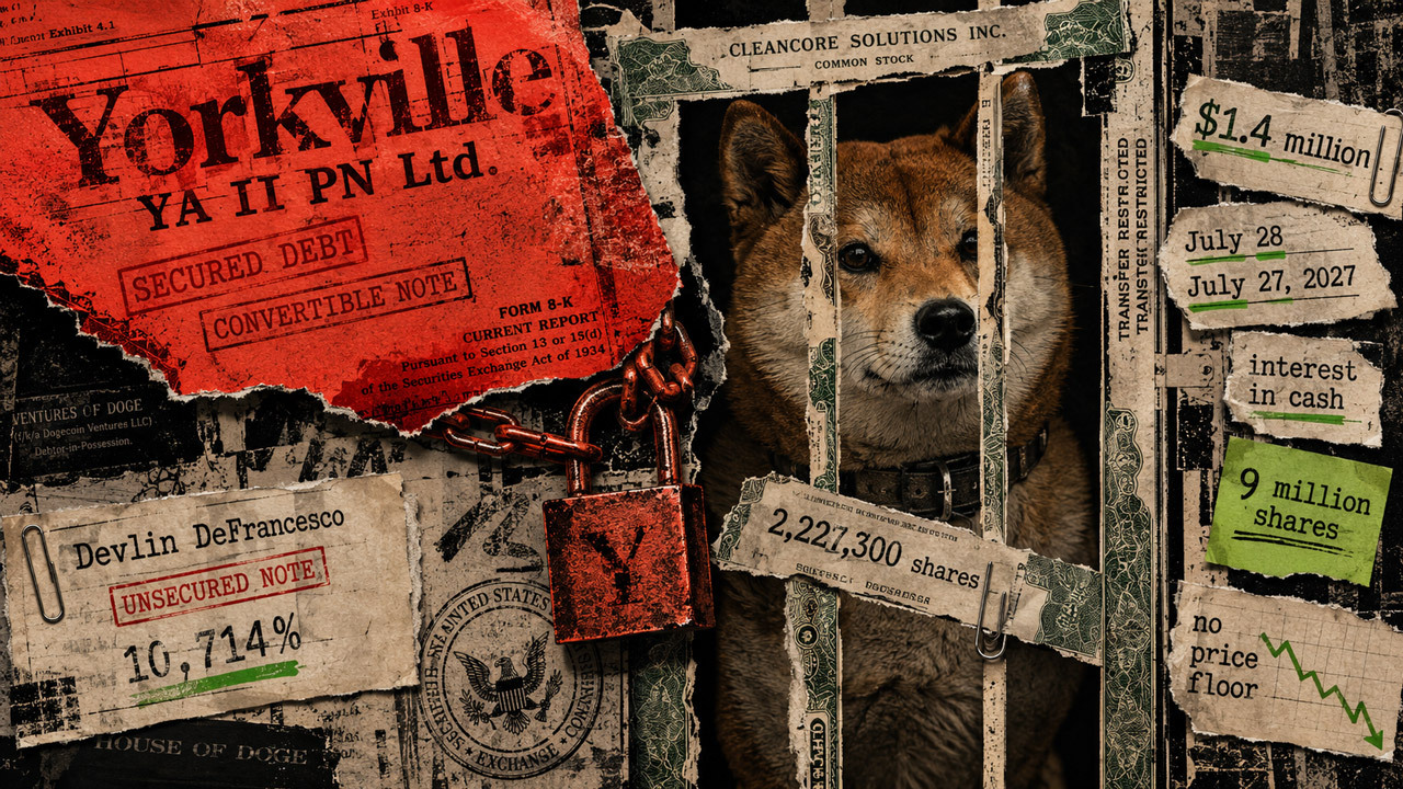 House of Doge's Dogecoin Ventures Borrows $1.4M in Unsecured Note Tied to CleanCore Shares