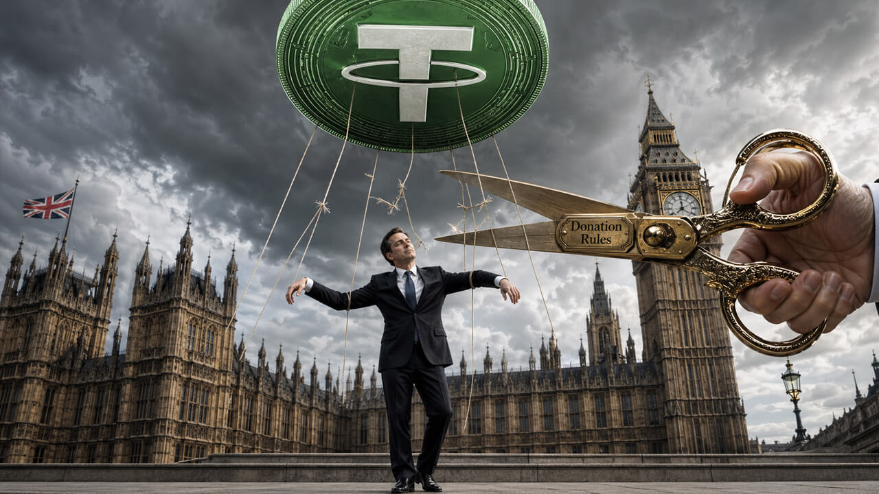 Reform UK’s Biggest Donor Holds 12% of Tether as UK Bans Crypto Donations