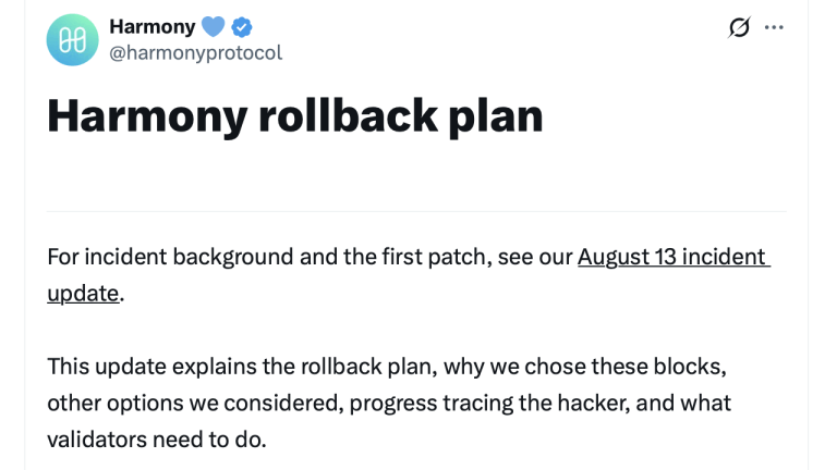 Harmony Protocol Rolls Back Network After Attacker Mints 2.385 Trillion Tokens