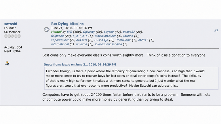 16 Years Ago, Satoshi Said Lost Coins Are a Feature, Not a Bug