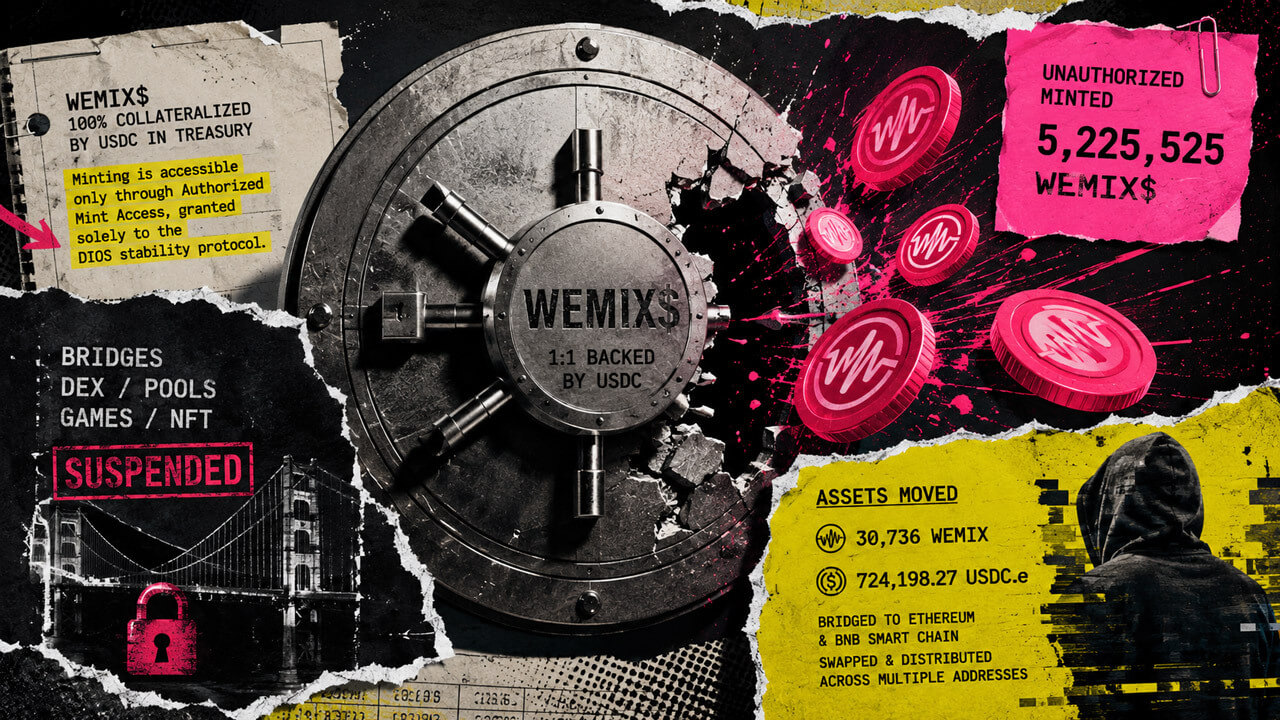 WEMIX$ Stablecoin Exploited for 5.2M Tokens, Bridges Suspended