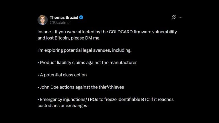 Coinkite Faces Class Action Threat Over Coldcard Seed Bug, $88M in BTC Lost