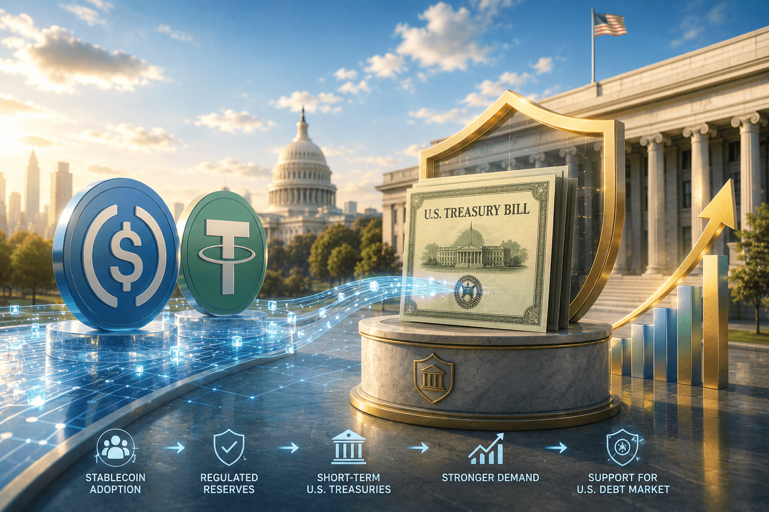 Stablecoin Adoption Could Drive $2.3 Trillion in New Treasury Bill Demand, Brookings Says