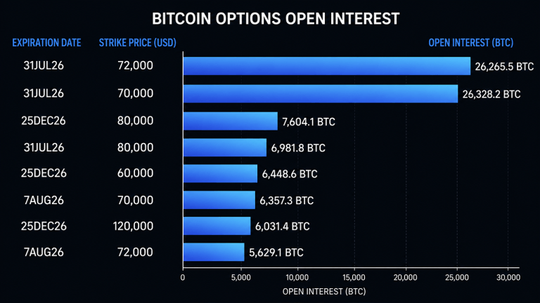 Bitcoin Open Interest Hits $49.82B as Call Options Target $72K and $80K