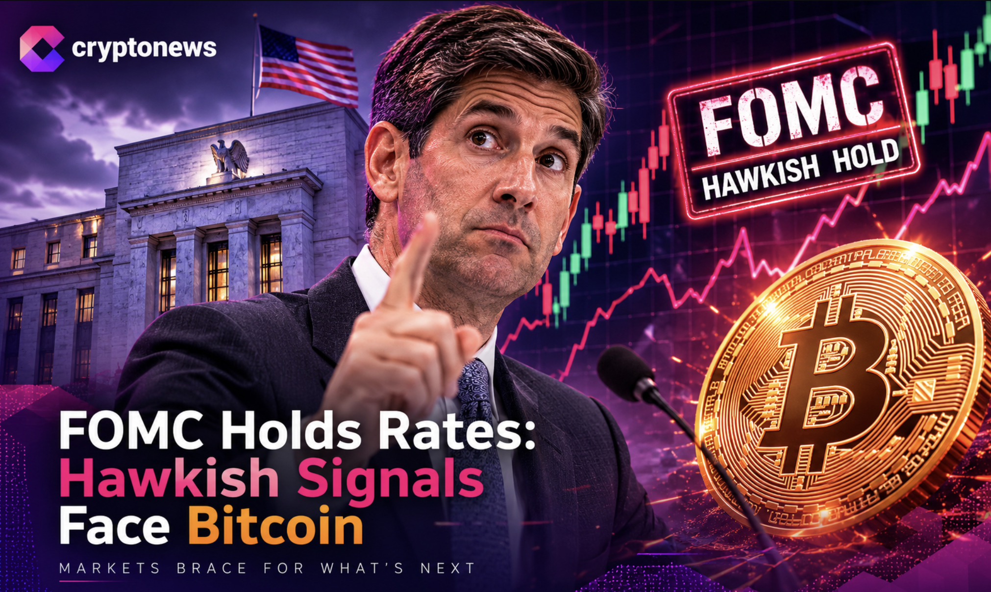 Fed Holds Rates, Three Dissent; Bitcoin Briefly Spikes Then Settles
