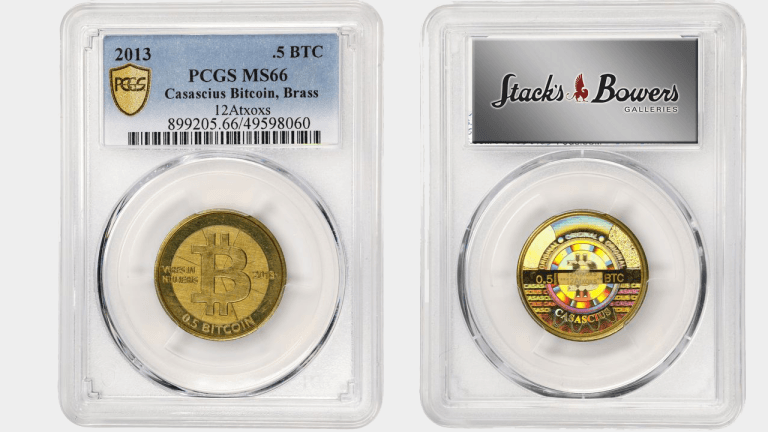 Casascius 0.5 BTC Physical Token from July 4, 2013 Heads to Auction