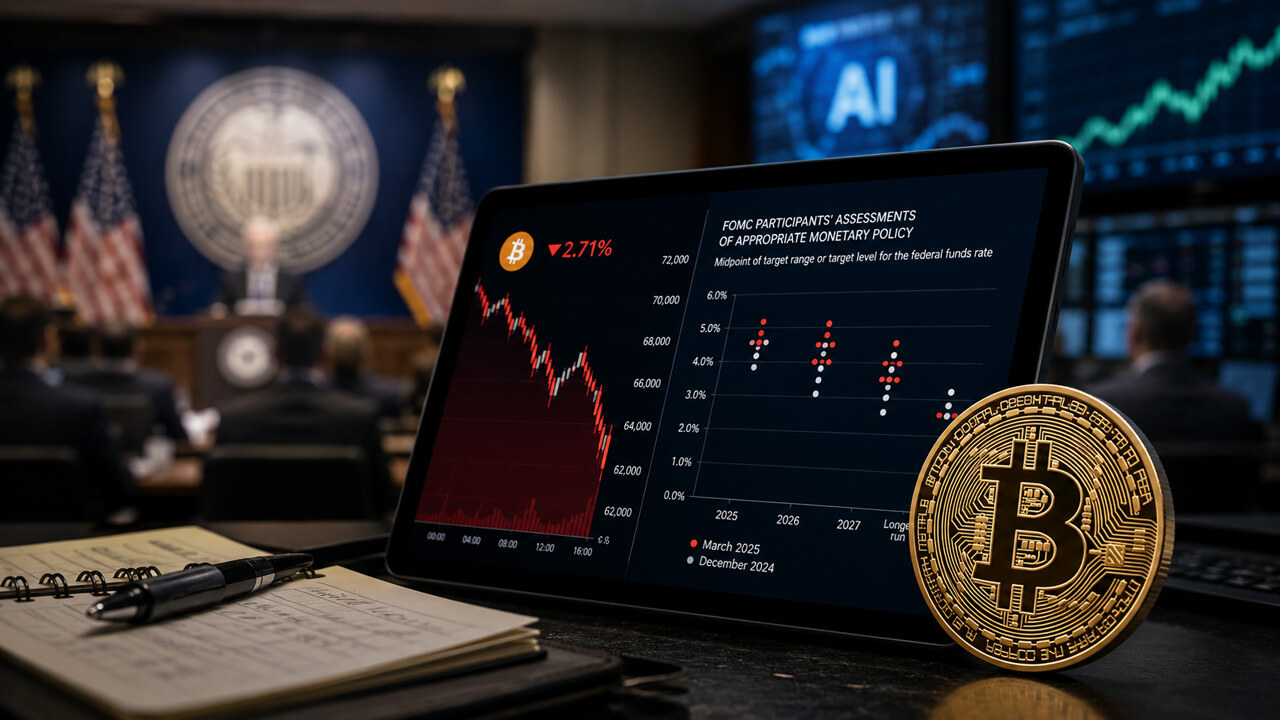 Fed Holds Rates at 3.50%–3.75%, Dot Plot Signals Possible Hike as Bitcoin Slides to $64,300